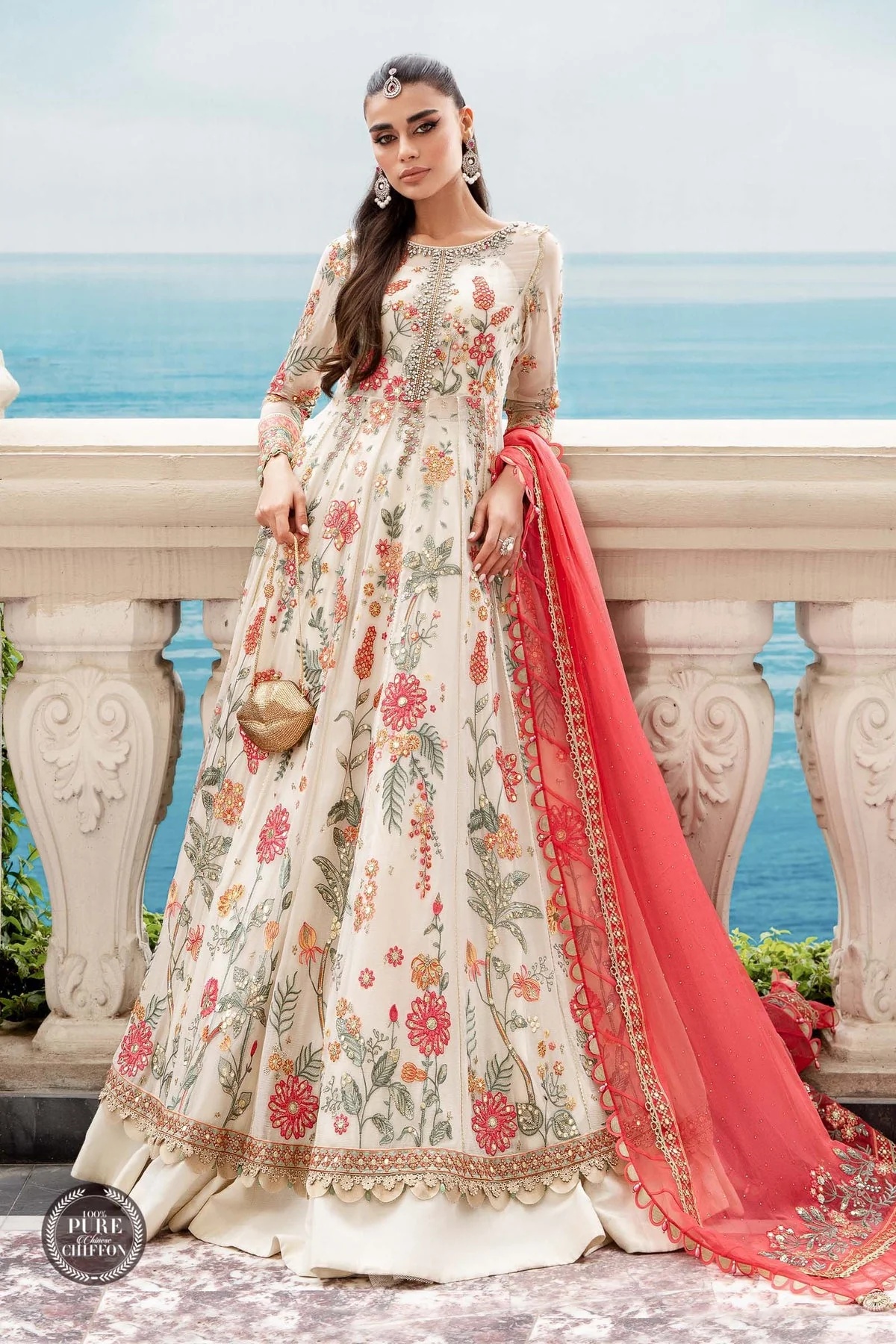 MPC-23-106 Cloud White Floral pakistani fashion outfit in white tones.